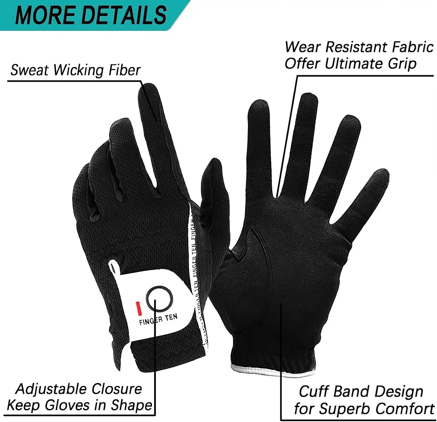 Weathersof Men’s Golf Gloves – Left-Hand Fit for Right-Handed Golfers (Black)