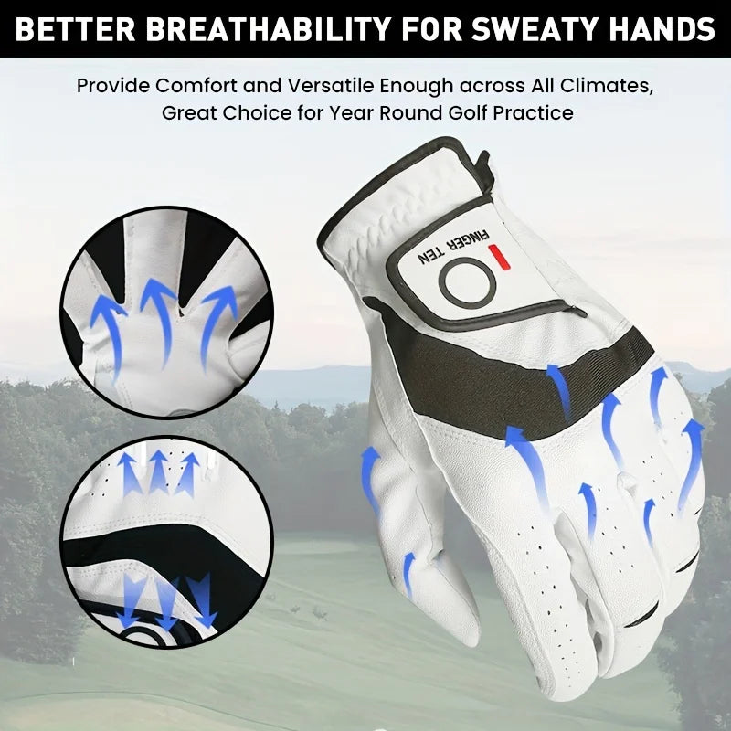 Weathersof Men’s Golf Gloves – Left-Hand Fit for Right-Handed Golfers (White)