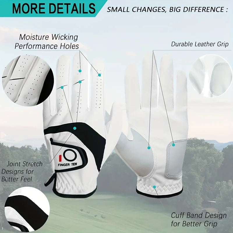 Weathersof Men’s Golf Gloves – Left-Hand Fit for Right-Handed Golfers (White)