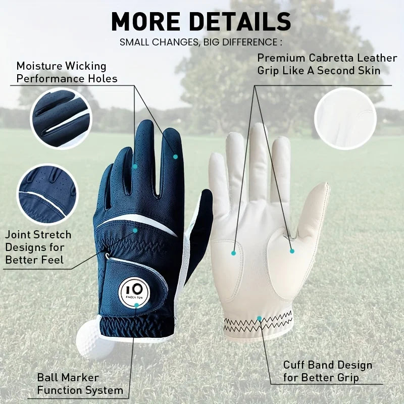 Weathersof Men’s Golf Gloves – Left-Hand Fit for Right-Handed Golfers (Navy Blue)